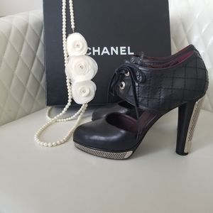 50% OFF! Chanel Lace Up Platform Pumps